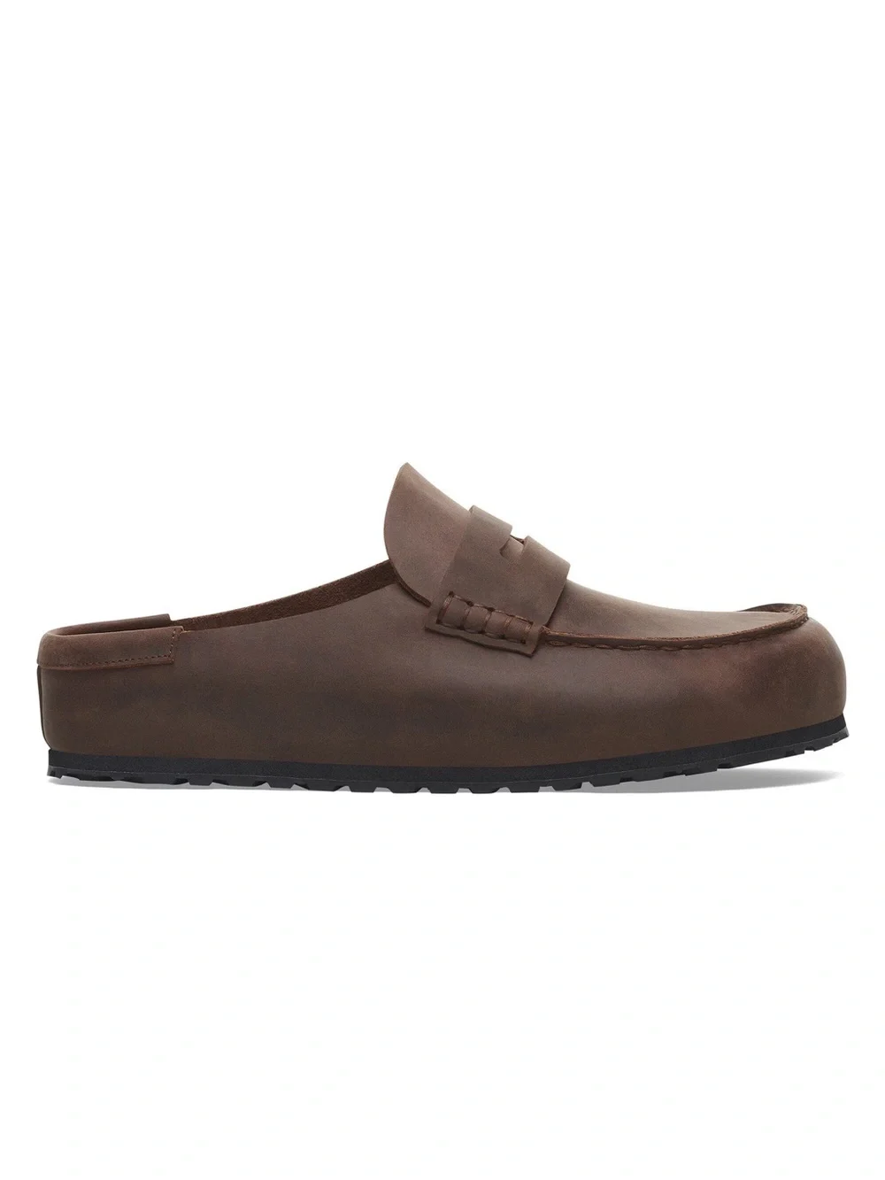 Birkenstock: “Naples” Wrapped Natural Leather Oiled Clog in Habana